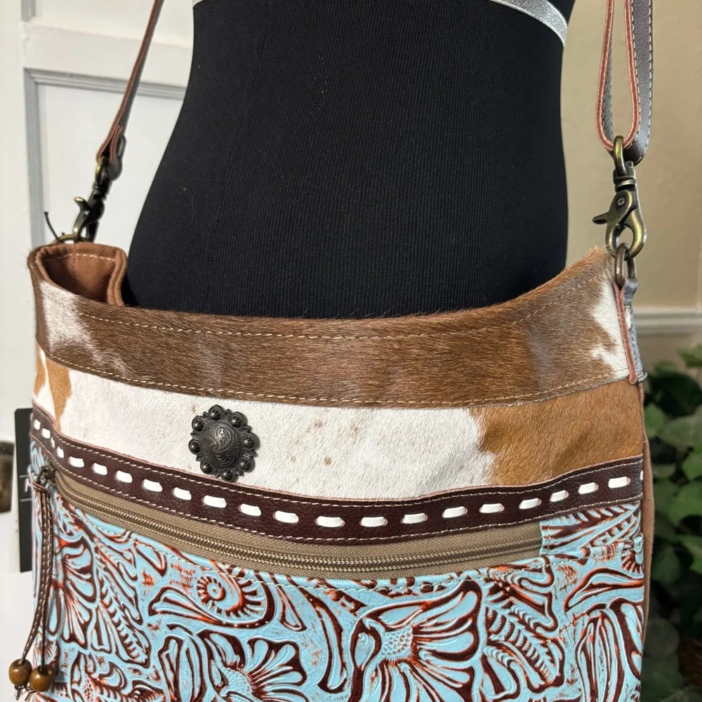 Myra Peridot Crossbody/Shoulder Hairon Leather Canvas Bag - Picture 11 of 16